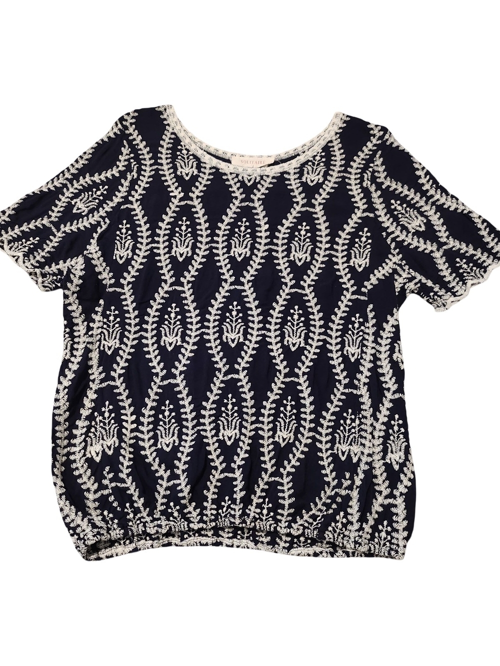 Solitaire Navy Short-Sleeve Embroidered Top